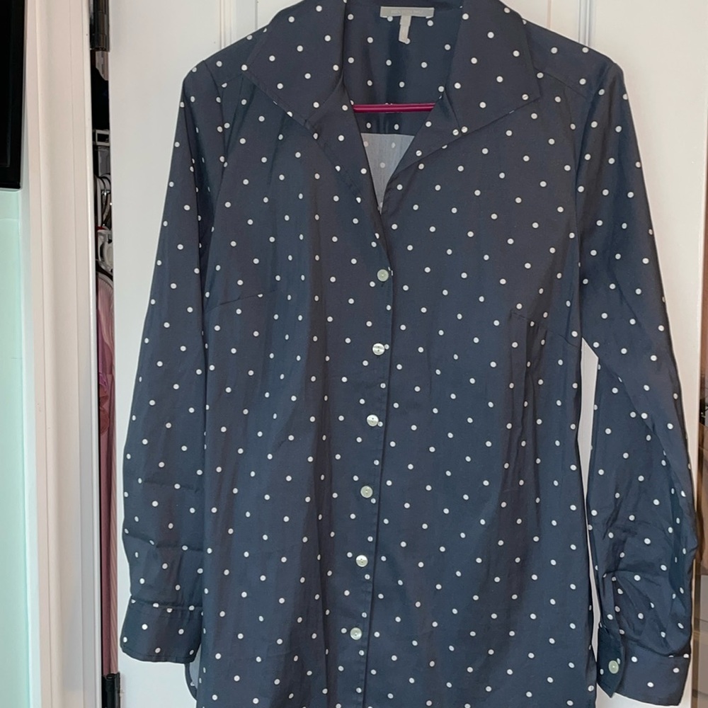 Hinson Wu grey with white polka dots button down shirt size 4